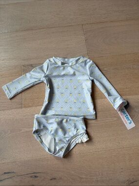 New baby girls Carter's Light blue Yellow lemon Long-Sleeve Rashguard Set sz 6 m